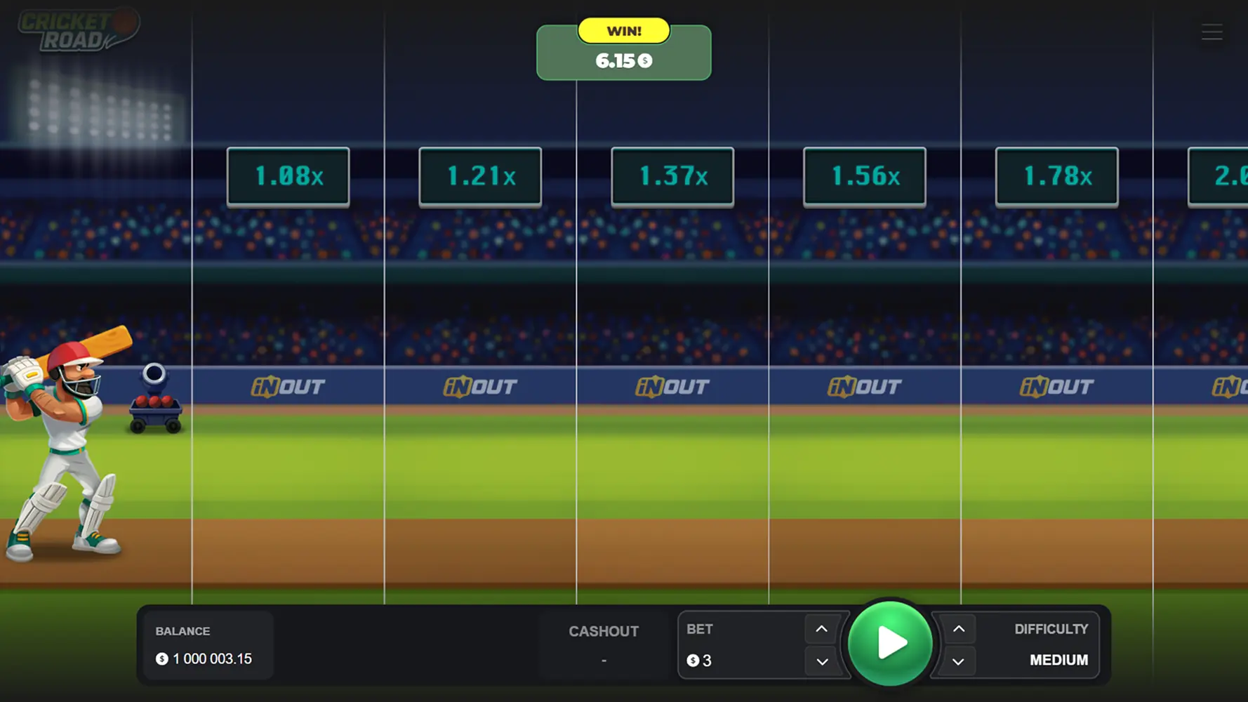 Screenshot of Cricket Road PK cashout